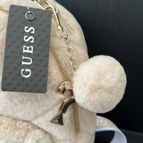 New Guess Cream Plush Mini Backpack with Faux Fur main image 9